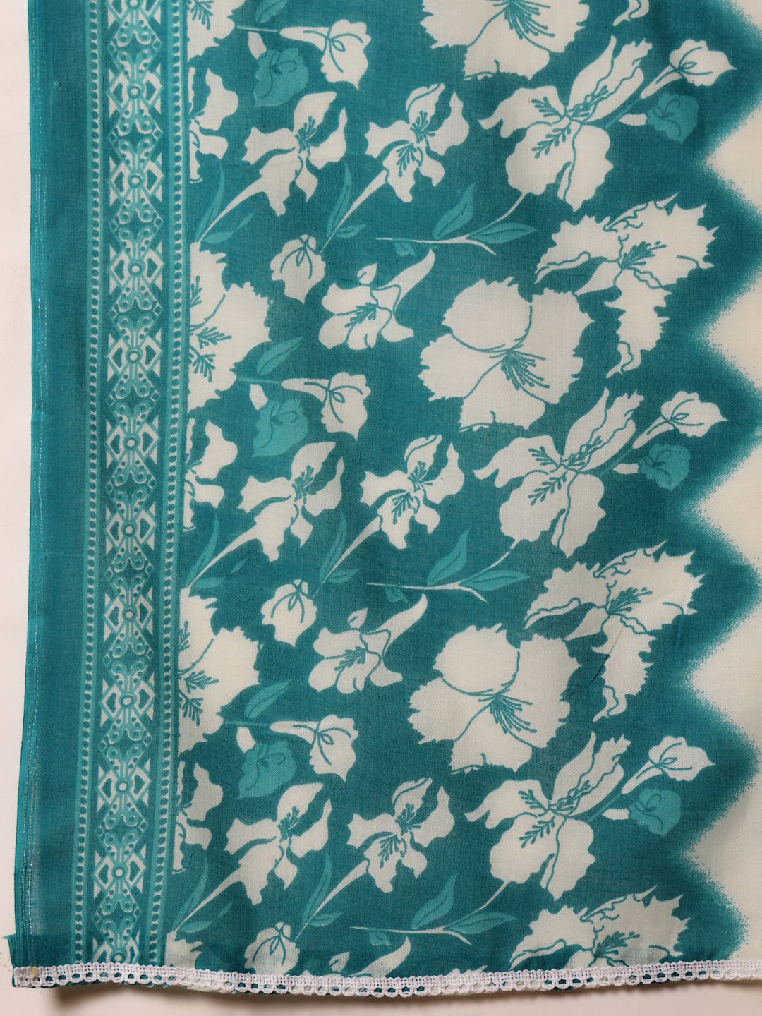 Varanga Floral Printed V-Neck Straight Kurta With Trousers And Dupatta
