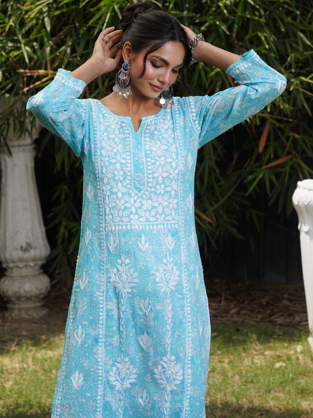 Rumah Chikankari Wanita Sulam Chikankari Cetakan Indie Kurta