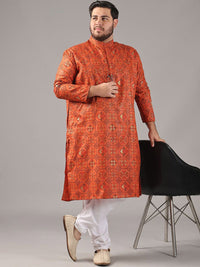 SOJANYA PLUS Plus Size Lelaki Motif Etnik Bercetak Kolar Jalur Kurta Lurus Dengan Piyama