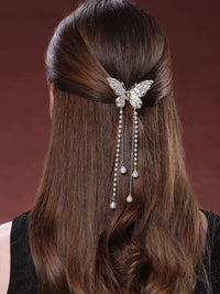 PANASH Women  Pearls & Stone Studded Butterfly Shaped Embellished Claw Clip
