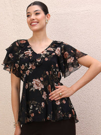 Antheaa Women Floral Printed Flared Sleeve Empire Top