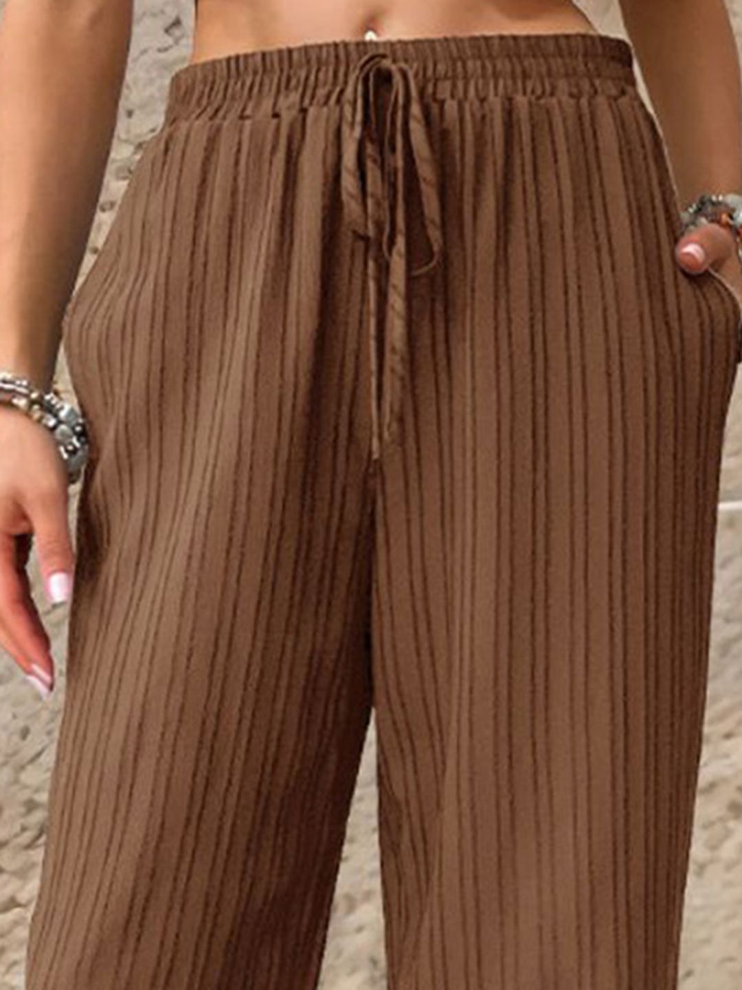 all about you Women Textured Easy Wash Wide Leg Trousers
