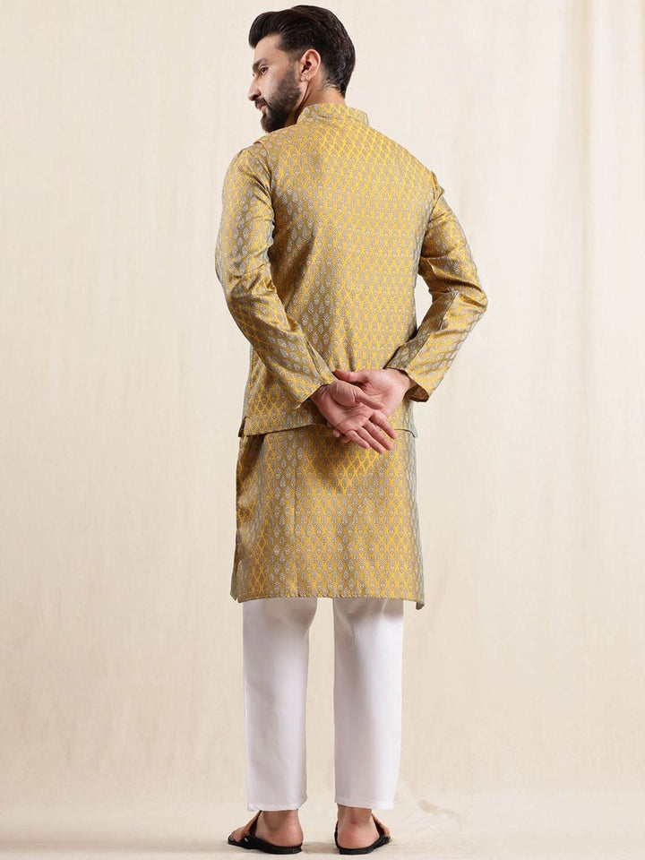 Anouk Men Ethnic Woven Design Band Collar Regular Kurta With Pyjamas
