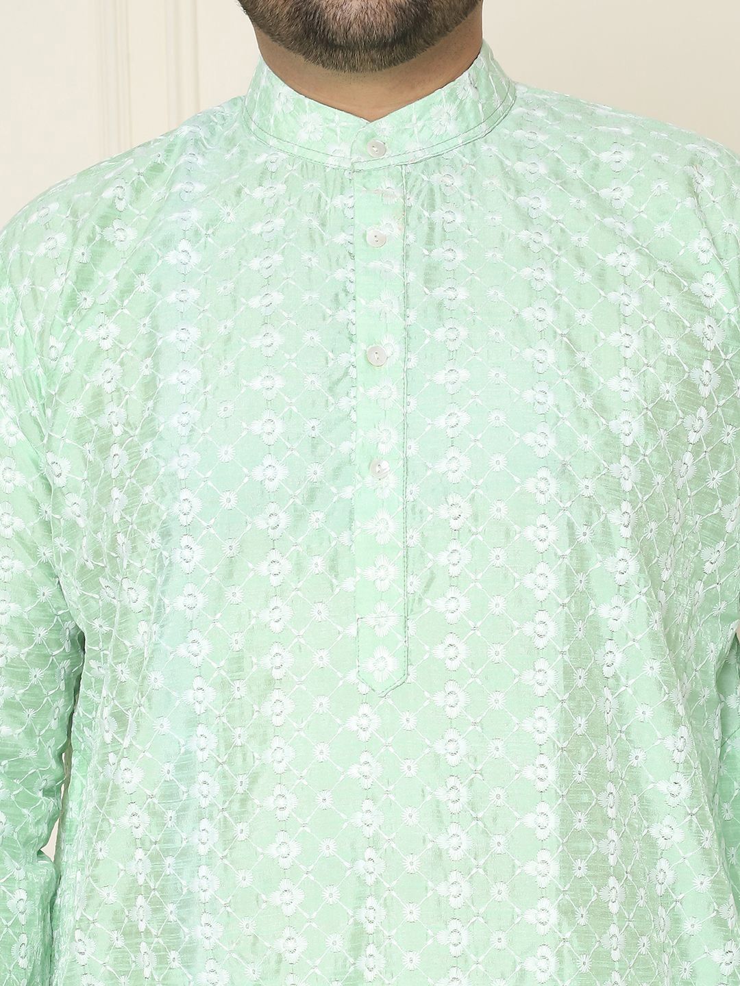 SOJANYA PLUS Floral Embroidered Thread Work Silk Cotton Straight Kurta with Pyjamas