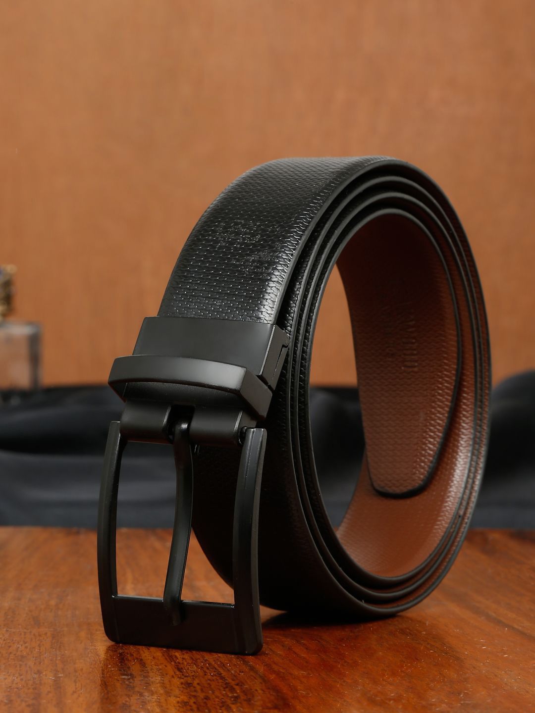Teakwood Leathers Men Textured Leather Reversible Formal Belt