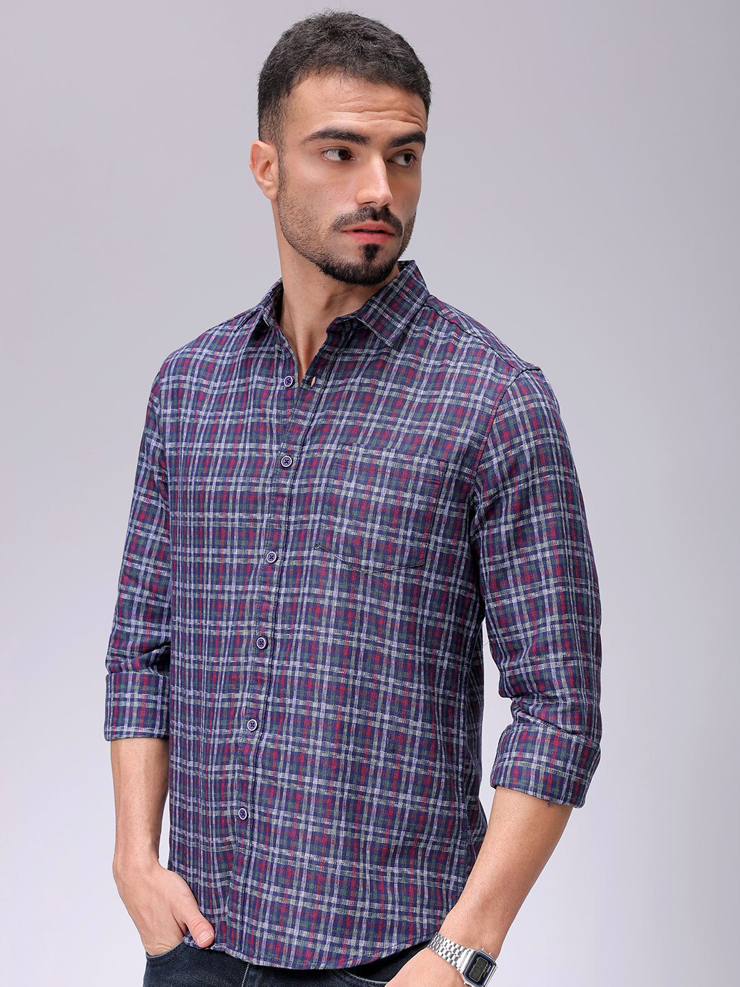 The Indian Garage Co Men Slim Fit Opaque Checked Casual Shirt