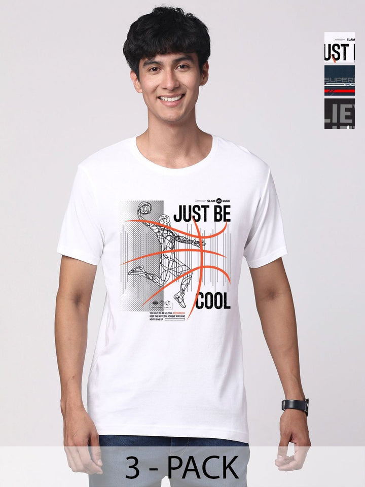 ADRO Pack of 3 Printed Round Neck Cotton T-shirt