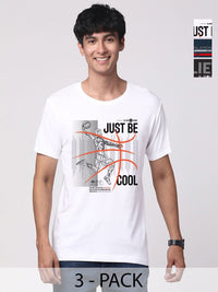 ADRO Pack of 3 Printed Round Neck Cotton T-shirt