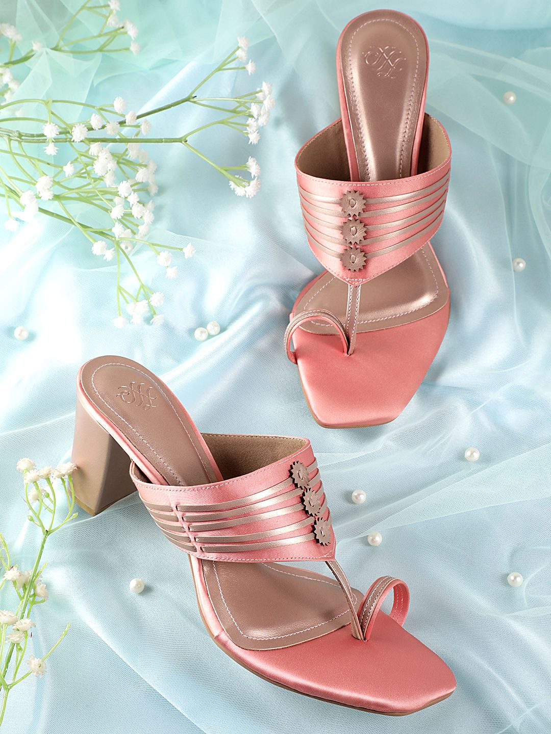 House of Pataudi Open Toe Striped Block Heels