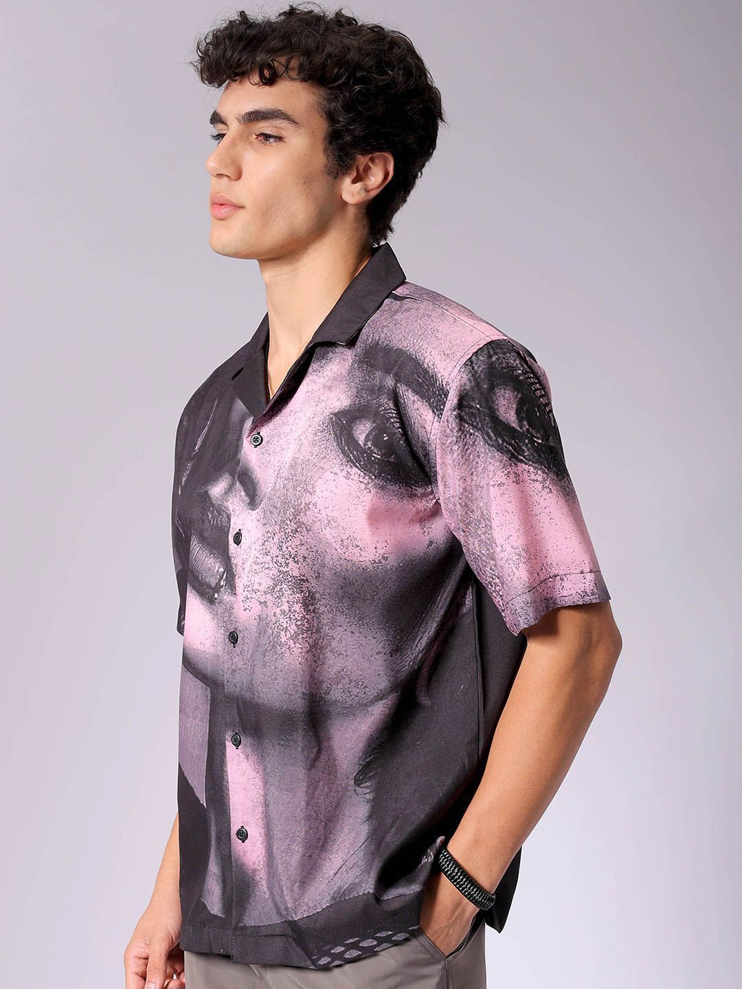 The Indian Garage Co Men Cuban Collar Graphic Printed Oversized Casual Shirt