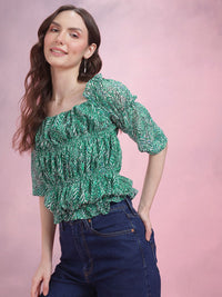 DressBerry Printed Puff Sleeve Smocked Top