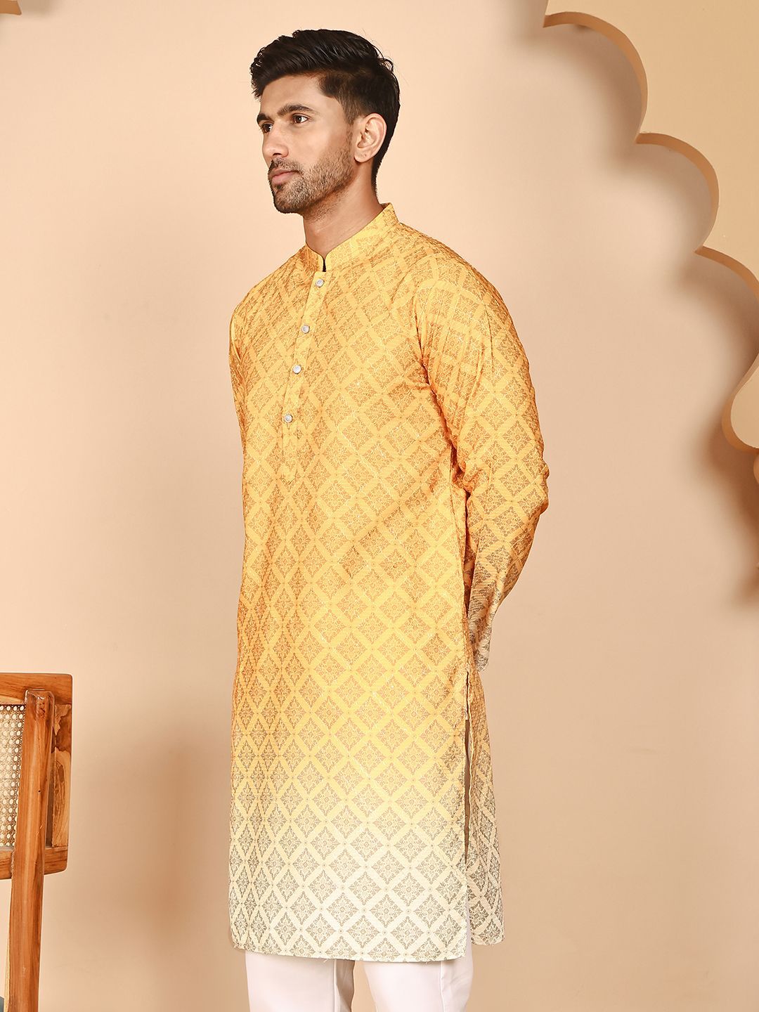 Jompers Floral Printed Chikankari Mandarin Collar Kurta