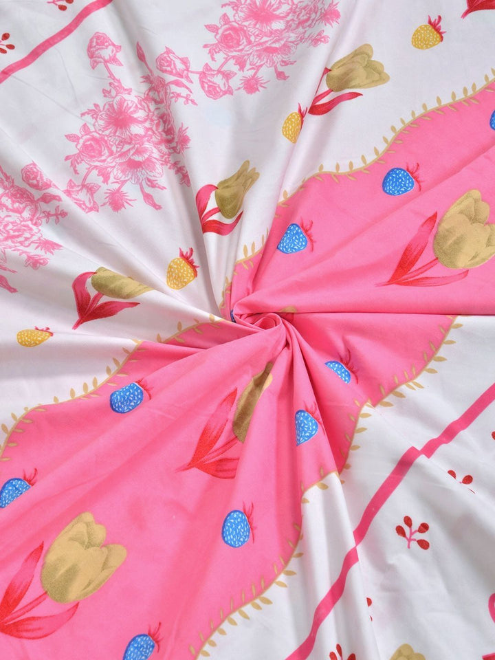 KLOTTHE Merah Jambu Kapas Bunga 300 TC Dilengkapi Cadar King Halus dengan 2 Sarung Bantal-250 x 225 cm