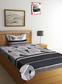 Myntra Elegant Homes Grey & Blue Geometric 300 TC Single Bedsheet with 1 Pillow Covers