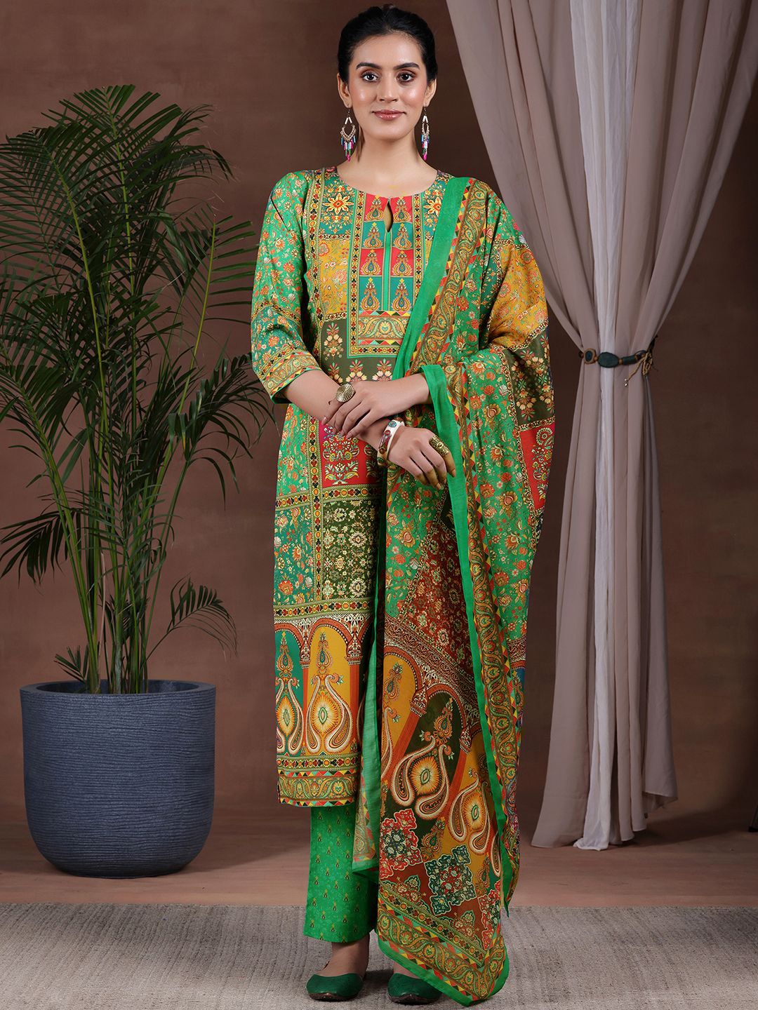 Libas Floral Printed Kurta with Trousers & Dupatta