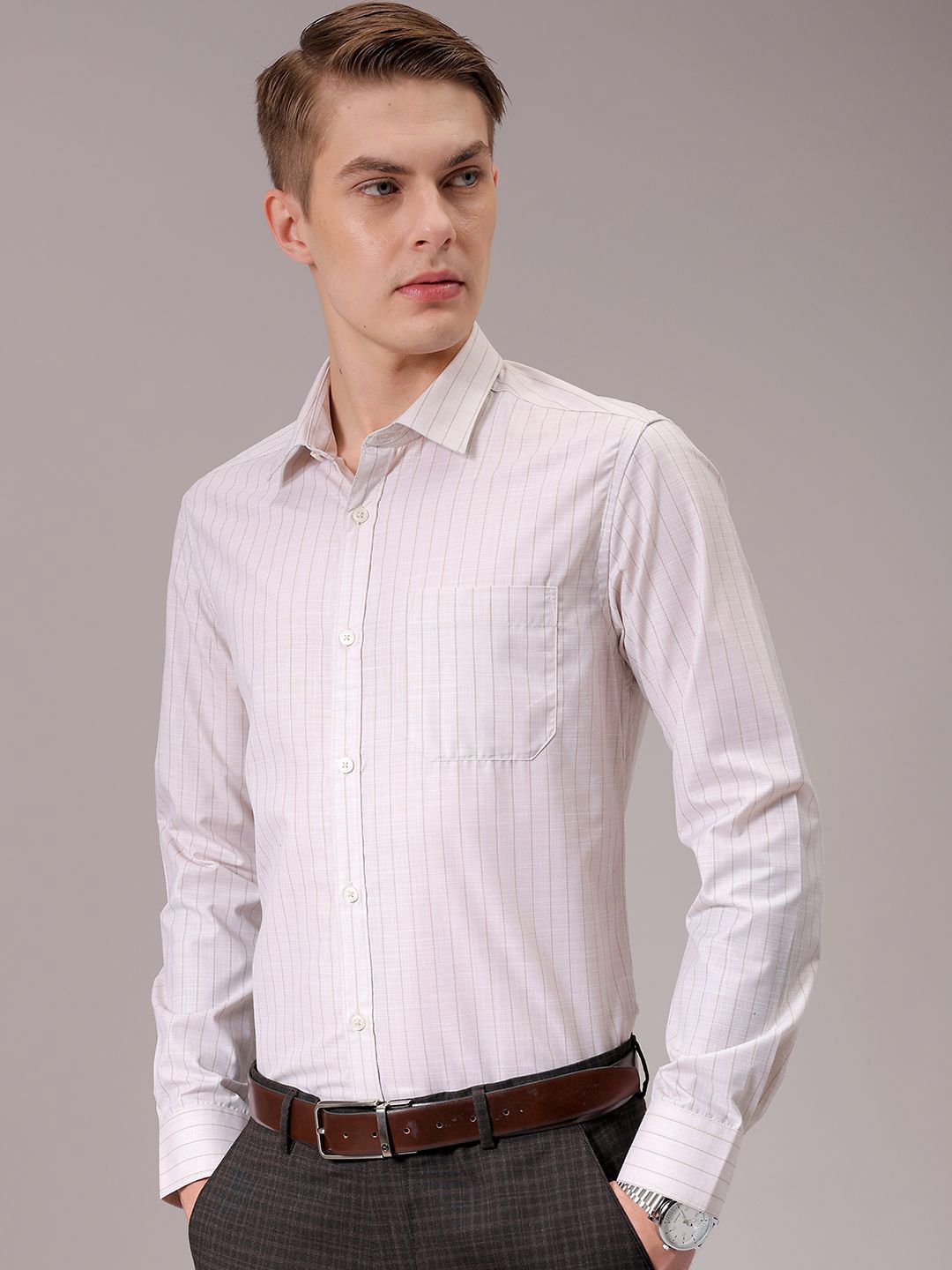 The Indian Garage Co. X Luxe Men Spread Collar Multi Striped Slim Fit Formal Shirt