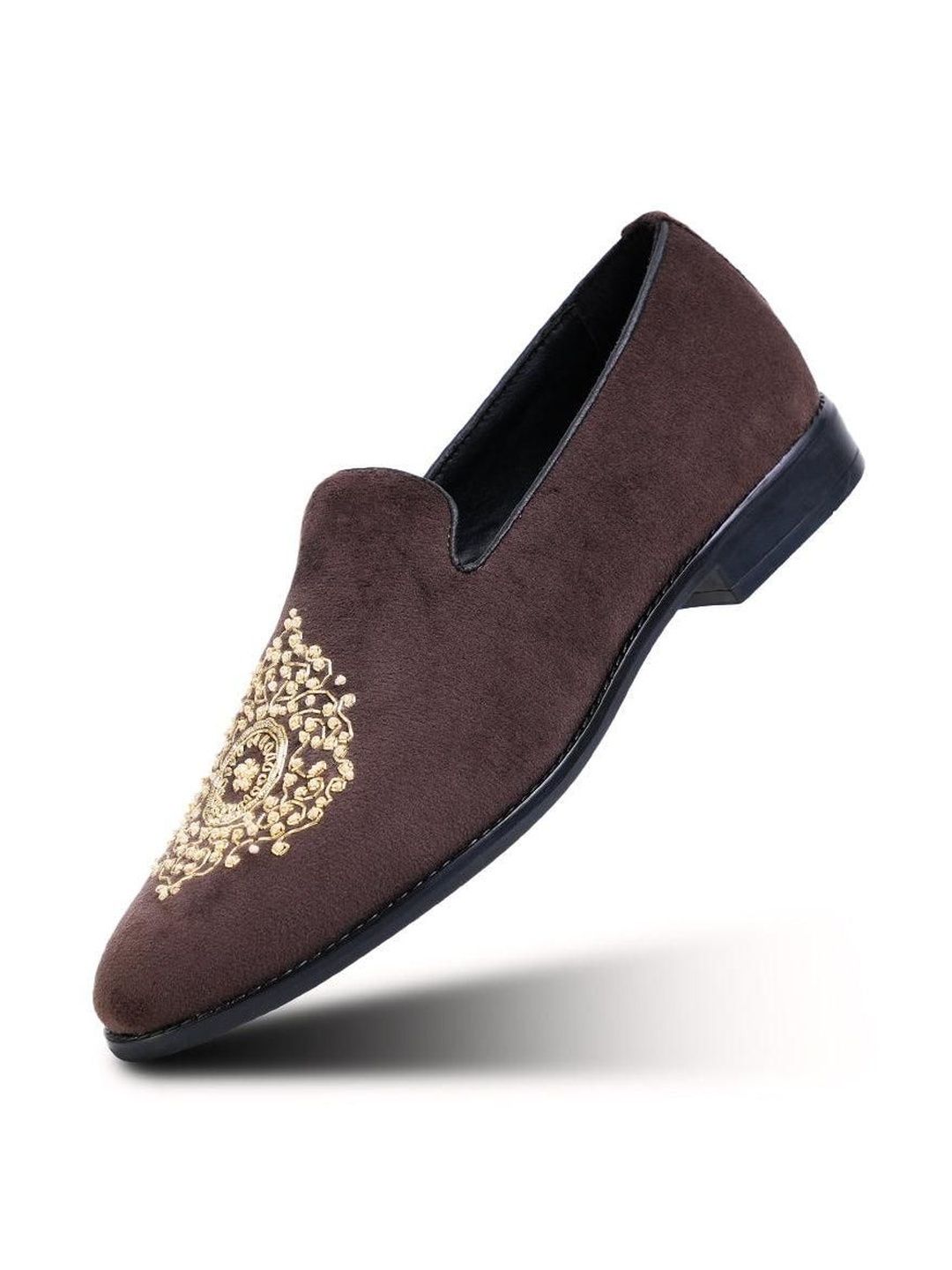 MONKSTORY Maharaja Zardosi Embroidered Slip-Ons - Brown