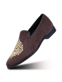 MONKSTORY Maharaja Zardosi Embroidered Slip-Ons - Brown