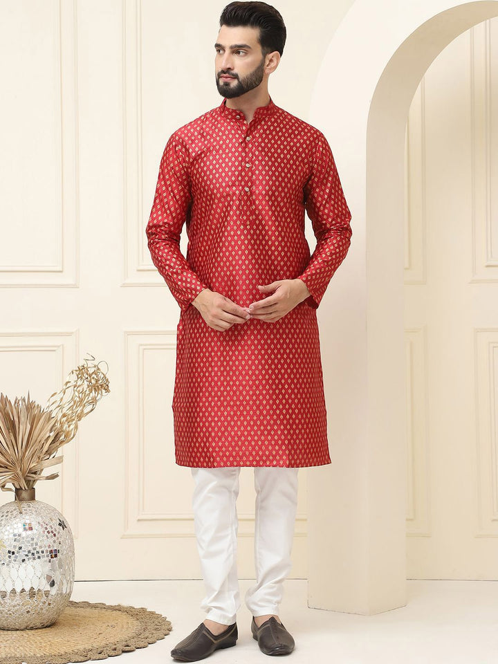 SOJANYA Ethnic Motifs Printed Cotton Silk Regular Kurta With Pyjama