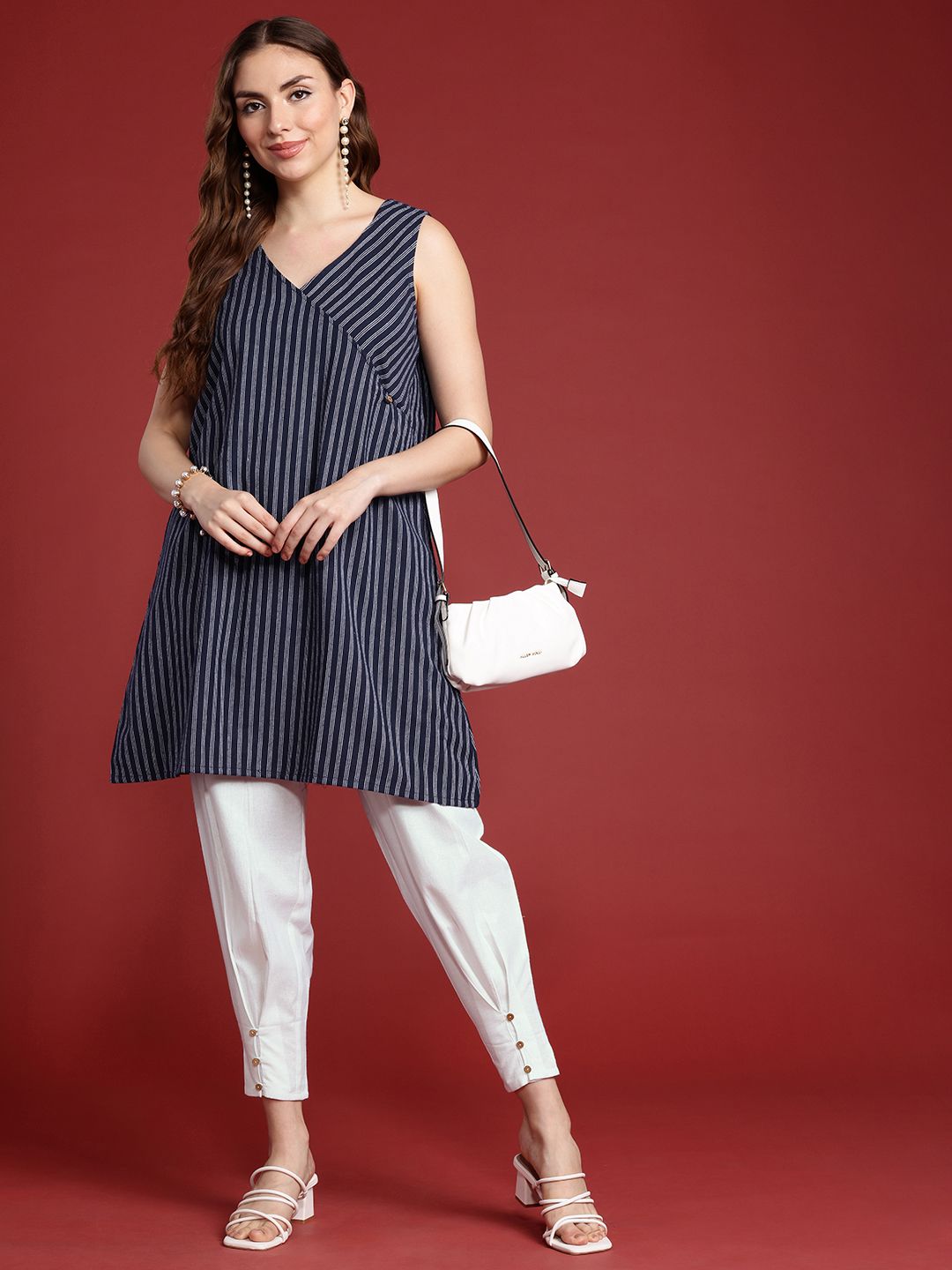 Anouk Woven Design Angrakha Kurti With Trousers
