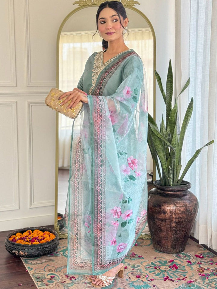 KALINI Women Embroidered Regular Kurta with Trousers & With Dupatta