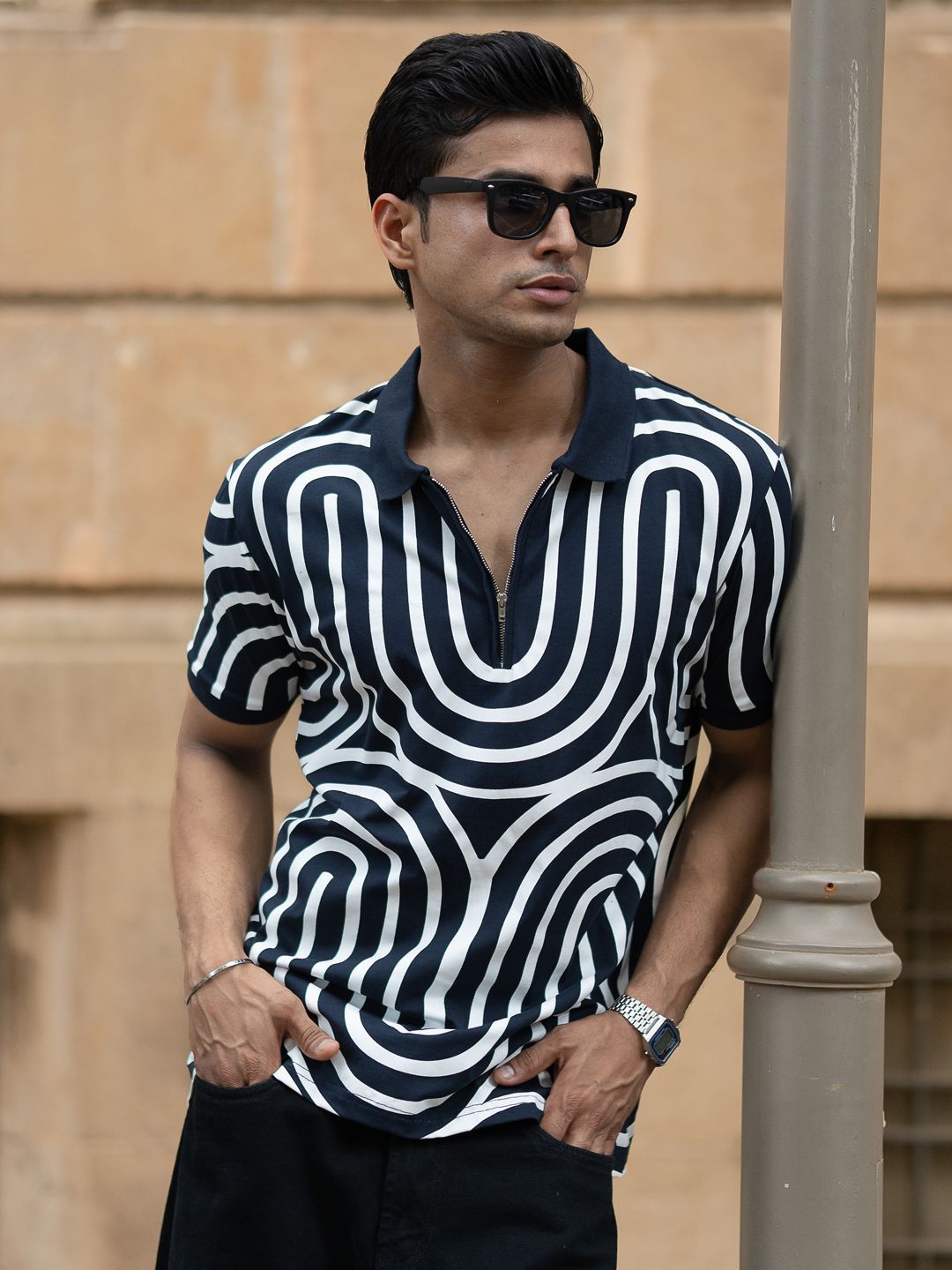 Powerlook Men Striped Polo Collar Pure Cotton T-shirt