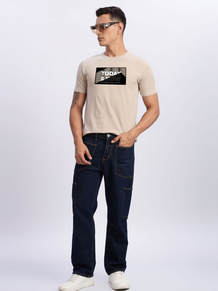 ADRO Typography Printed Round Neck Cotton T-shirt