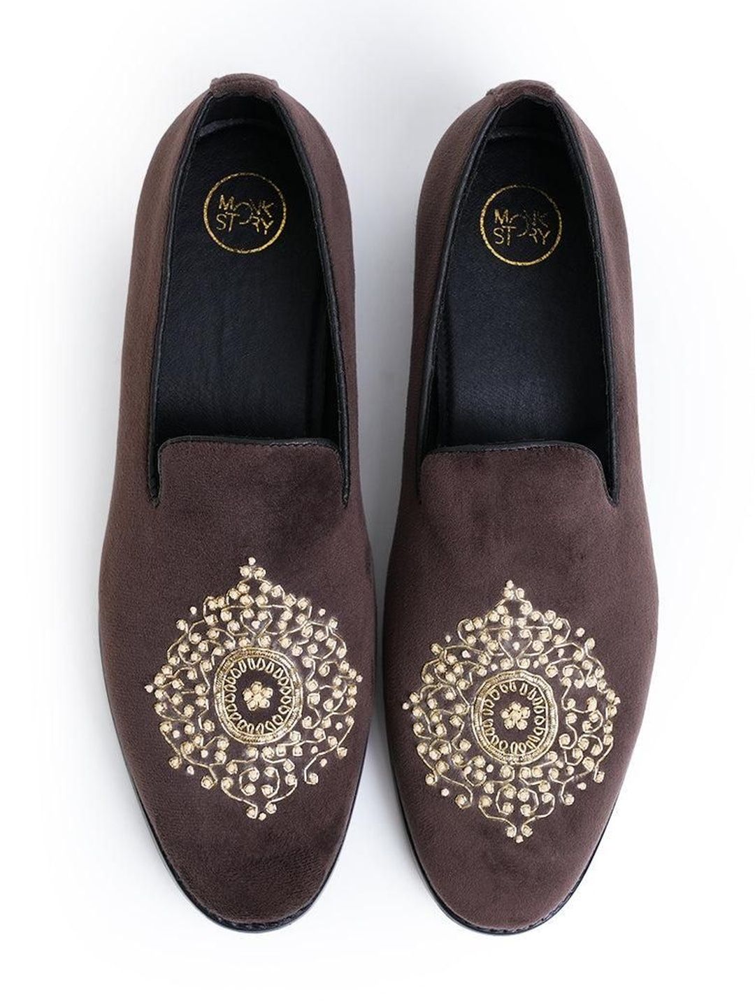 MONKSTORY Maharaja Zardosi Embroidered Slip-Ons - Brown