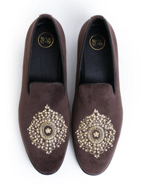 MONKSTORY Maharaja Zardosi Embroidered Slip-Ons - Brown