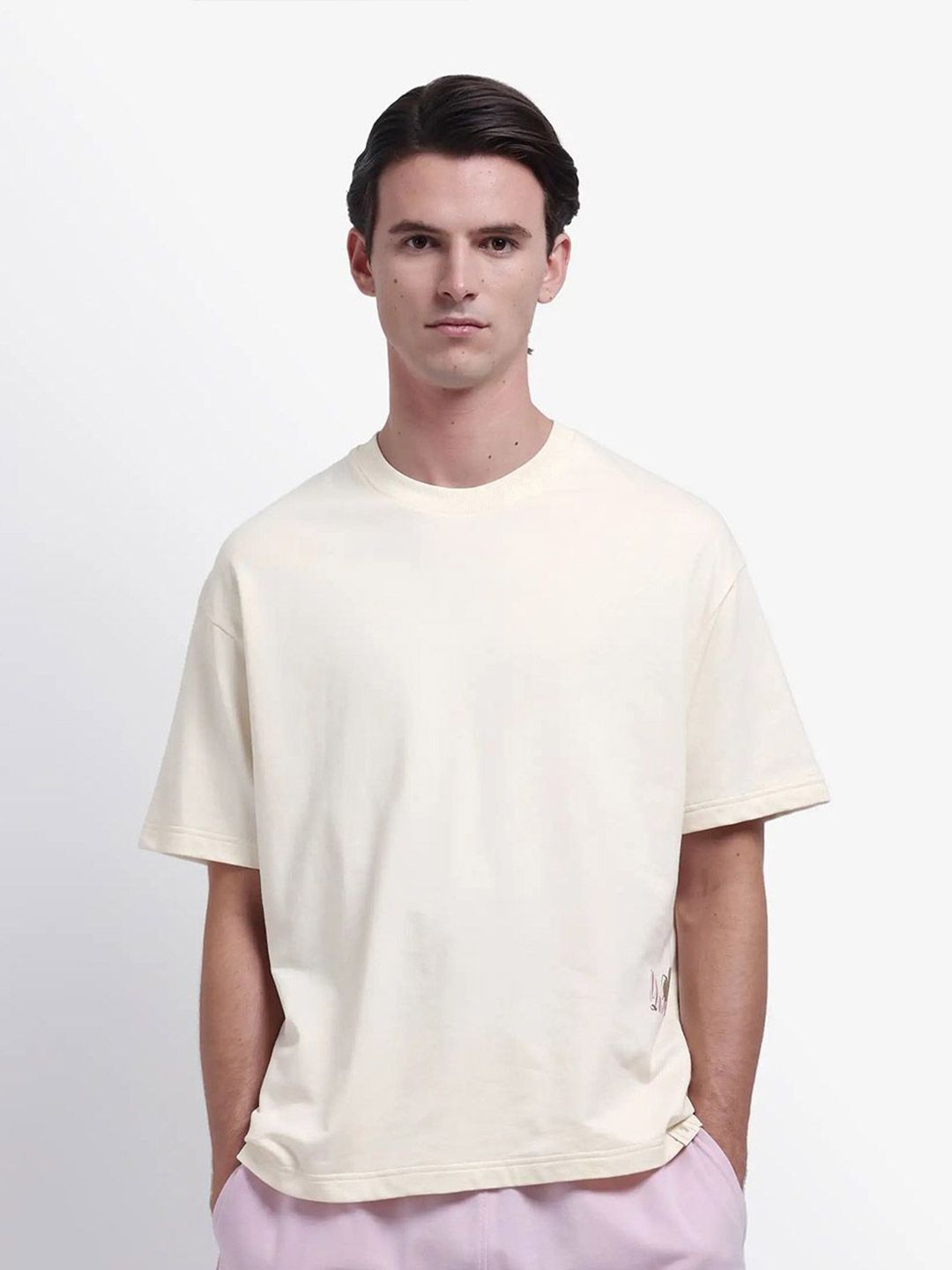 RARE RABBIT Floral Printed Drop-Shoulder Sleeves Oversized Cotton T-shirt
