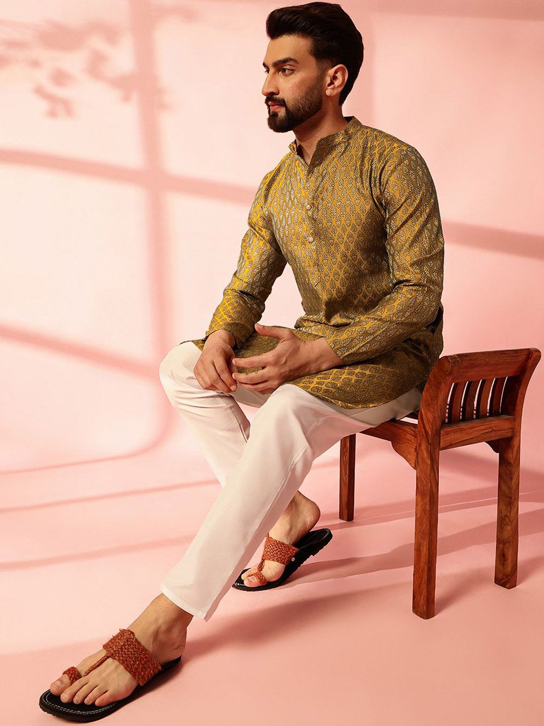 Motif Etnik Anouk Rekaan Tenunan Kurta Lurus Kolar Mandarin