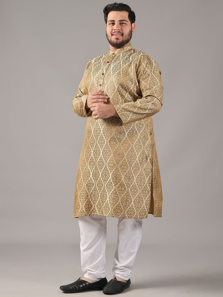 SOJANYA PLUS Plus Size Men Ethnic Motifs Woven Design Straight Kurta With Pyjamas
