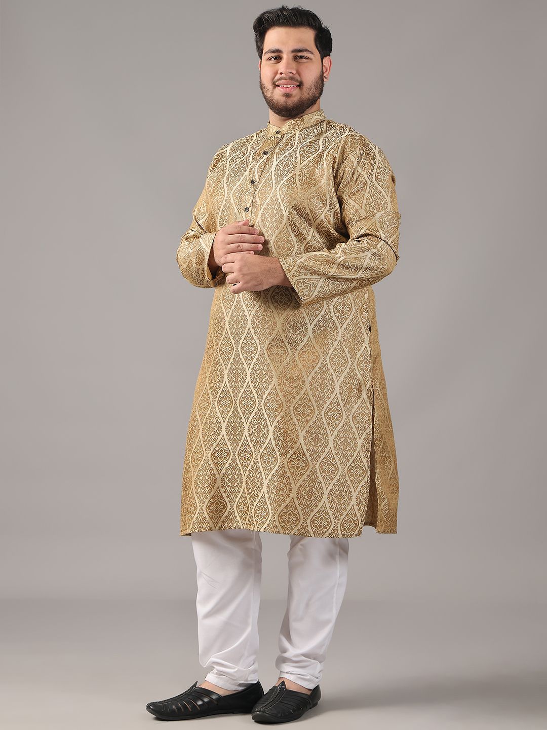 SOJANYA PLUS Plus Size Men Ethnic Motifs Woven Design Straight Kurta With Pyjamas