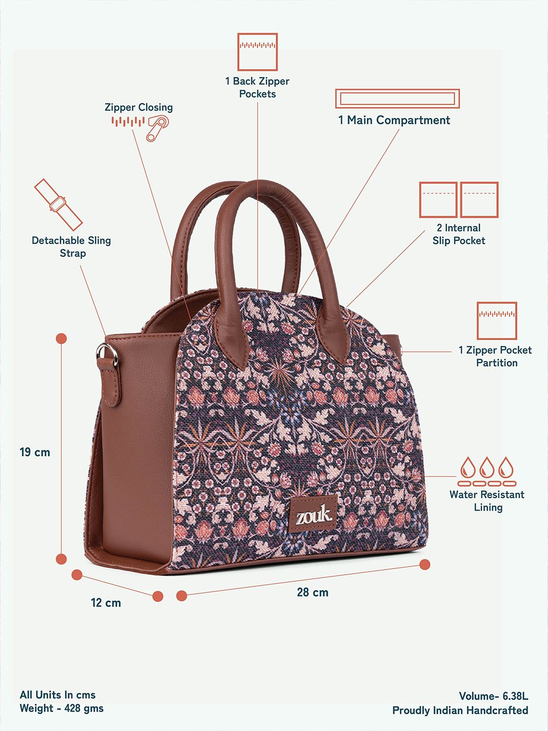 ZOUK Women Floral Printed Swagger Handheld Bag