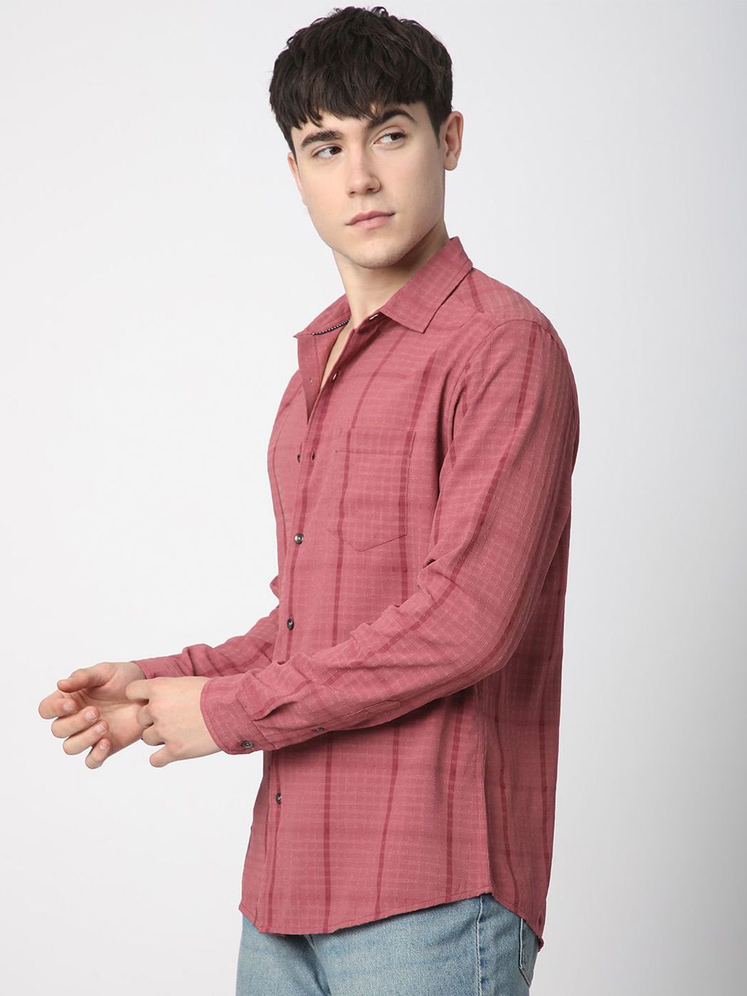 VASTRADO Men Classic Slim Fit Opaque Checked Casual Shirt