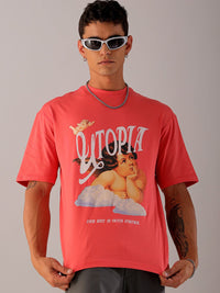 The Indian Garage Co Pure Cotton Typography Printed Boxy Oversized Round Neck T-shirt