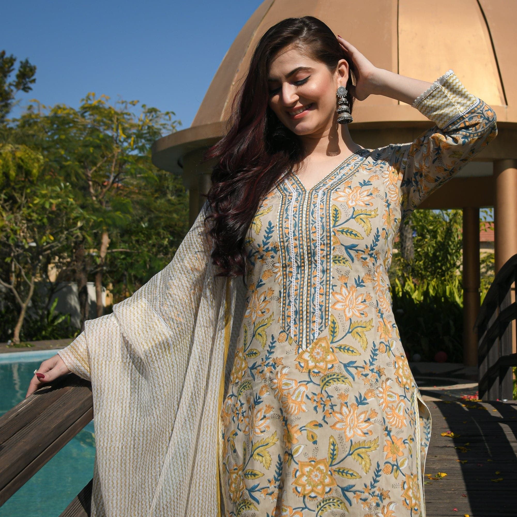 KALINI Ethnic Motifs Printed Regular Kurta with Trousers & With Dupatta
