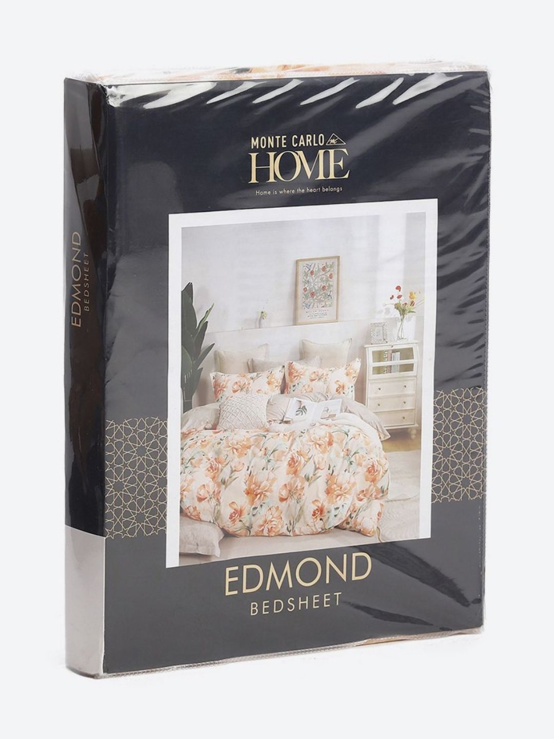 Monte Carlo Edmond White & Orange Floral Printed 144 TC King Bedsheet Set 2.70 m x 2.70 m