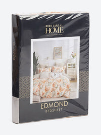 Monte Carlo Edmond White & Orange Floral Printed 144 TC King Bedsheet Set 2.70 m x 2.70 m