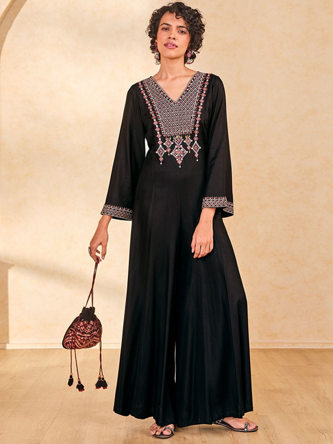 Global Desi Women Basic Jumpsuit with Embroidered
