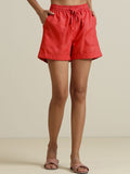 trueBrowns Women Red Cotton Blend Shorts With Drawstring