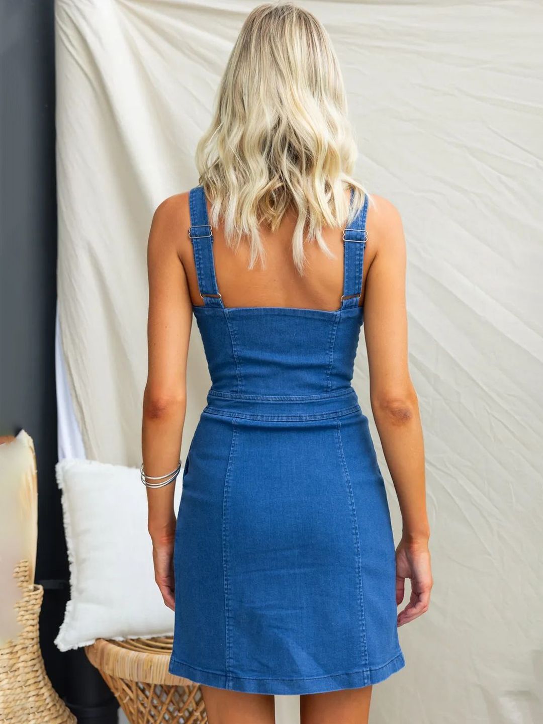 all about you Shoulder Straps Denim Cotton Sheath Mini Dress