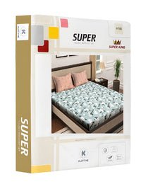 KLOTTHE Day Night Collection Green Floral Cotton 300 TC Fitted Super King Fine Bedsheet with 2 Pillow Covers-106 x 106 inches