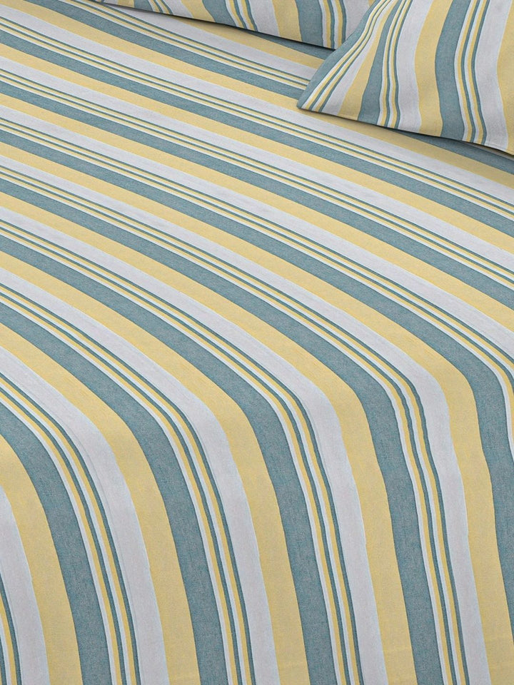 Myntra Elegant Homes Green Striped Pure Cotton Double Bedcover With 2 Pillow Cover
