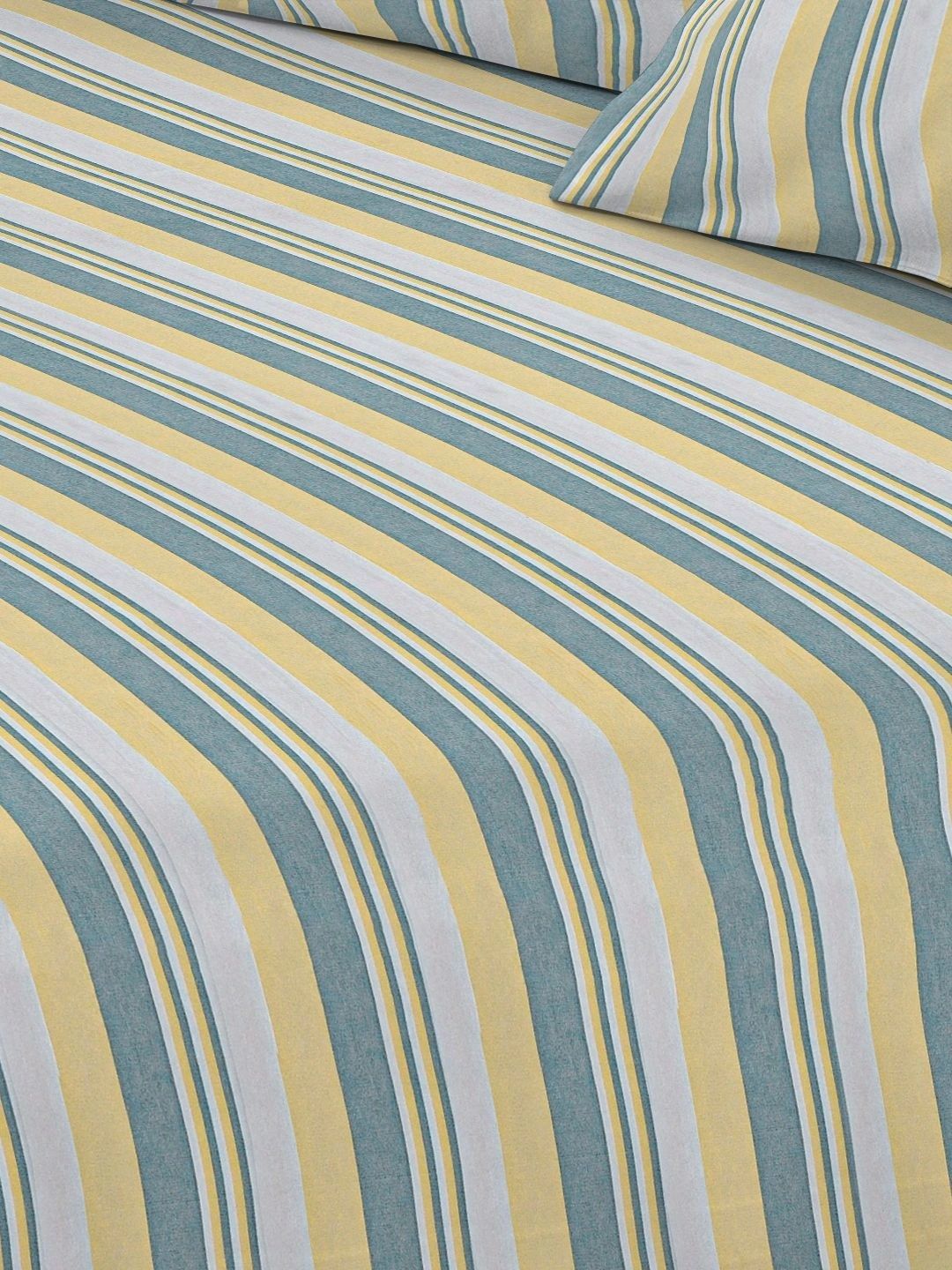 Myntra Elegant Homes Green Striped Pure Cotton Double Bedcover With 2 Pillow Cover