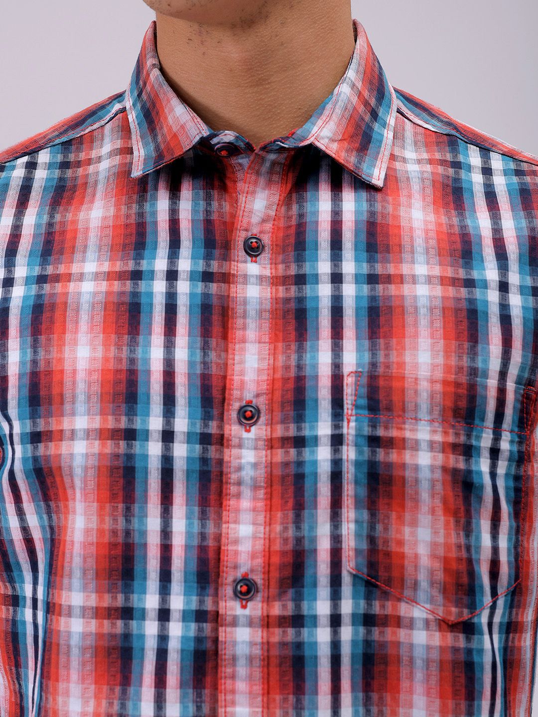 The Indian Garage Co Men Cutaway Collar Checked Cotton Slim Fit Casual Shirt