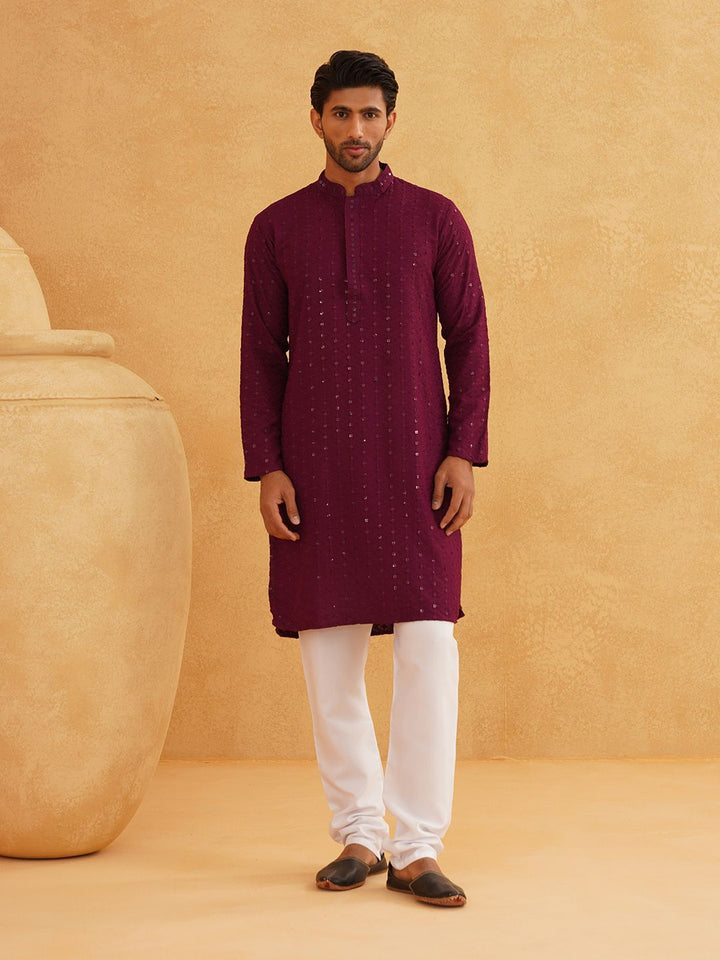 SOJANYA Kurta Kapas Tulen Kolar Mandarin Bersulam Chevron Dengan Churidar