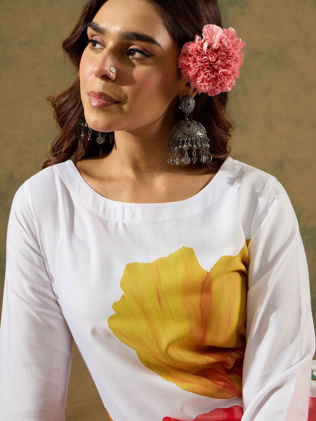 Indo Era Floral Straight Printed Kurta with Trousers
