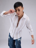 VASTRADO Men Classic Cutaway Collar Vertical Striped Cotton Slim Fit Casual Shirt