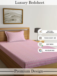Myntra Elegant Homes Pink Geometric 300 TC Single Bedsheet with 1 Pillow Covers